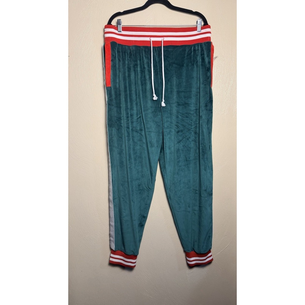 Blizzard Bay Velour Joggers Side Stripe L Green Christmas Holiday Retro Track